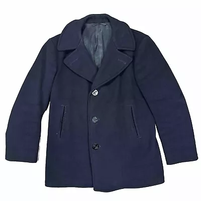 Vintage 1960s US Navy 100% Wool Kersey Dark Blue Pea Coat Mens Size 36R • $69.99