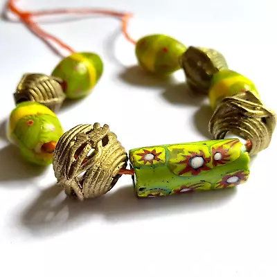 Antique African Trade Beads Millefiori Venetian Eyelash Glass & Lost Wax Bronze • £20