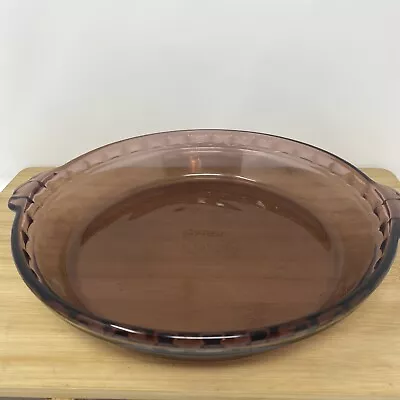 Pyrex Visions Cranberry Glass 10  Fluted Edge Deep Pie Plate Pan Oven Dish #229 • $16