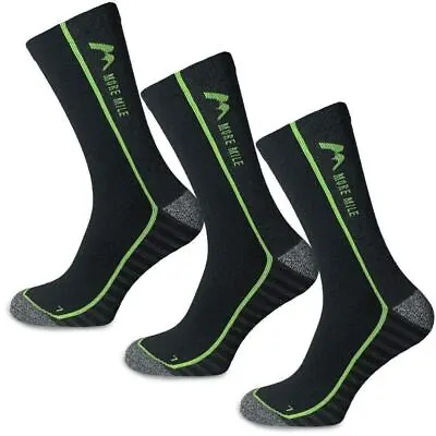 More Mile Strive 3 Pack Running Socks Black Mid Calf Anti Blister Cushioned • £10.49