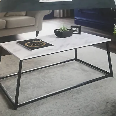 £59.99 • Buy Coffee Table Black Metal Frame Marble Effect Modern Top. Size 90x48x40cm RP £110