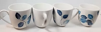 Martha Stewart Blue Leaf Stamp Cups Lot Of 4 MSE Floral Pattern Mugs  • £18.04