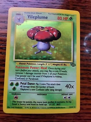 $13.99 • Buy Excellent - Vileplume Holo Jungle 15/64 Pokemon Card WOTC Rare Vintage 1999