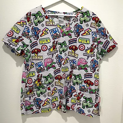 Marvel Avengers Scrub Top Womens Size XL Iron Man Hulk Captain America Comic • $11.99