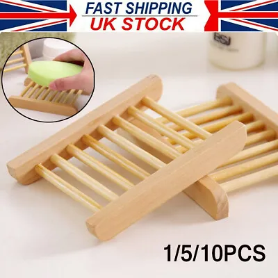 1/5/10PCS Natural Wooden Soap Tray Bathroom Kitchen Bamboo Holder Dish Box Rack • £7.89