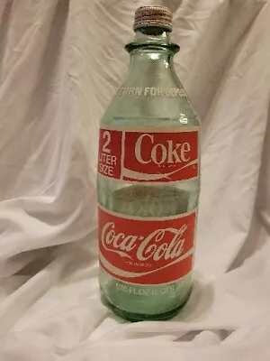 1970s Vintage Coca Cola 2 Liter Empty Glass Coke Bottle W Cap 67.6 Fl Oz. • $19.99