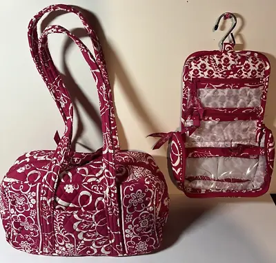 Retired VERA BRADLEY Small Magenta Tote And Matching Hanging Travel Cosmetic Bag • $19.99