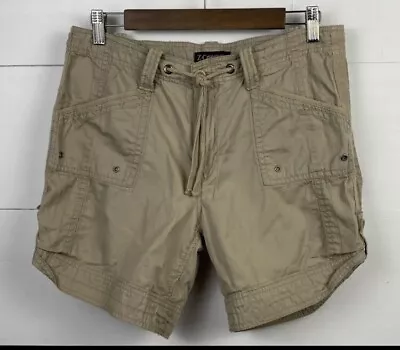 Z Cavaricci Womens 8 Shorts Beige Khaki Mid Rise Drawstring Tab Hem Utility Hike • $19.50