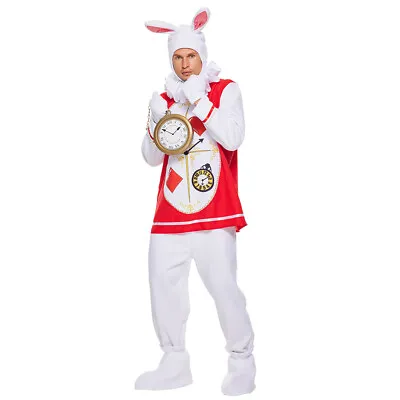 Adult Bunny Costume Men Halloween White Rabbit Mascot Suit • $32.99