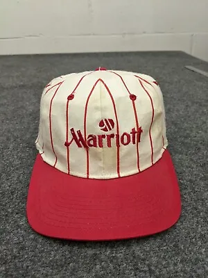 Vintage Marriot Baseball Hat Cap White Red Stiped Adult Mens Adjustable Hotels* • $3