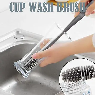 Silicone Bottle Brush Cup Scrubber Glass Cleaner Kitchen Cleaning Tool FAST • £3.80