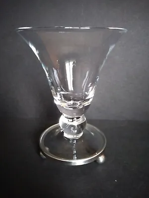 Vintage Clear Glass Trumpet Shape Vase Silver Base 3 Ball Feet • $18