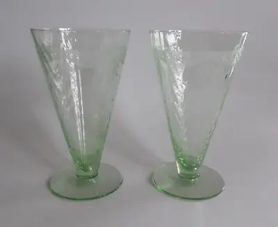 $20 • Buy Vintage Vaseline Etched Optic Glass Parfait Glasses Set Of 2
