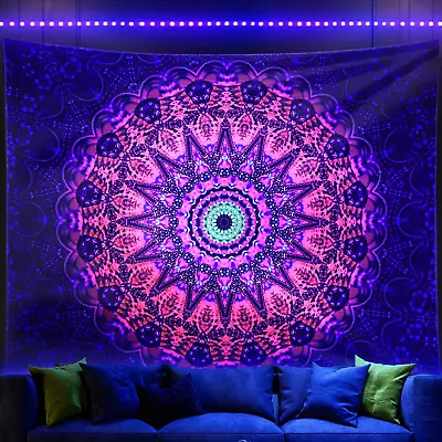 Blacklight Mandala Boho Tapestry Glow In The Dark Black Light Bohemian Hippie P • $9.97