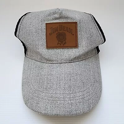 Jim Beam Snapback Hat Grey Leather Front Patch Adjustable Strap Free Postage • $22.95