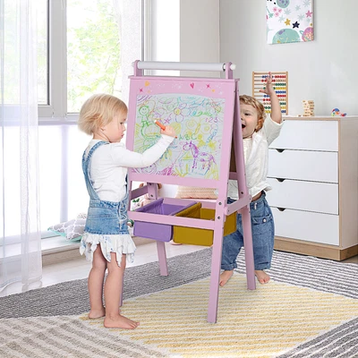 £36.99 • Buy 3 In 1 Kid's Wooden Art Easel With Dual-Sides And Storage Baskets, Pink