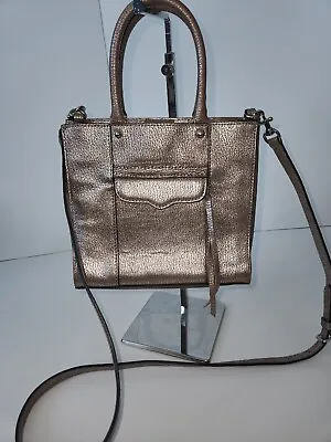 Rebecca Minkoff Rose Gold Metallic Pebbled Leather Handbag Crossbody  Mini Tote • $55