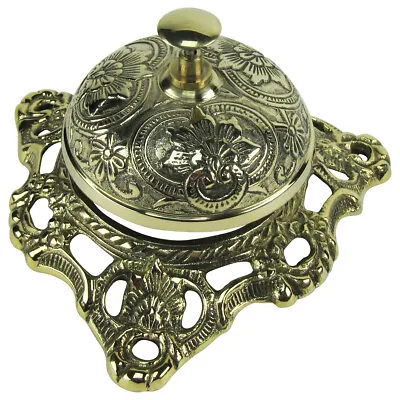 Polished Brass Hotel Counter Desk Call Bell Antique Victorian Style Service Ring • $26.48