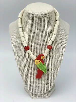 Vintage Parrot Pearls Flying Colors Style Necklace Macaw Bird Glazed Ceramic • $110