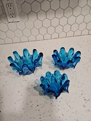 Vintage Italian Murano Art Glass Blue Stacking Nesting Bowl Dish Set Of 3 • $27.99