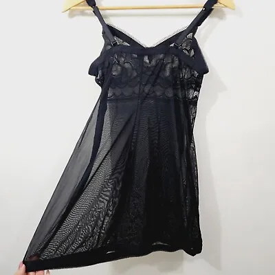 Malizia By LA Perla Black Sheer Short Chemise Nightie Lace Slip Women's SIze L • $55