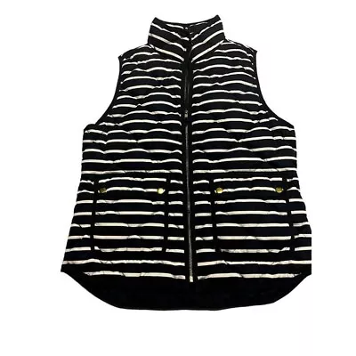 J Crew Womens Down & Feathers Quilted Puffer Vest Navy White Stripes SZ Med • $16.80