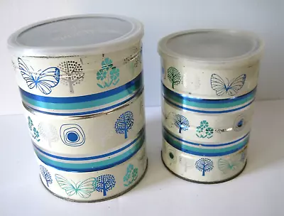 Vintage BUTTERNUT Coffee Can Designer Series 1960s Trees Butterfly (Lot Of 2) • $20