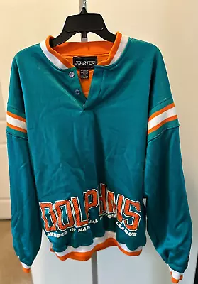 Miami Dolphins Nfl Pullover Quarter Button Up Sweatshirt Adult Xl • $49.95