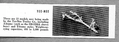 1960 Magazine Photo Tee-Nee Model OB-1200A Boat Trailers • $8.96