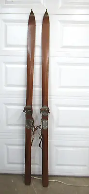 Antique Vintage Western Flyer Hickory Wooden Snow Skis. Steel Leather Bindings. • $350