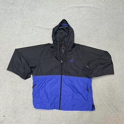 Vintage Nike ACG Windbreaker Jacket Men's Size Medium Black Blue Full Zip Hooded • $49.95