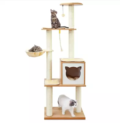 Made4Pets Cat Tree Modern Cat Tree Tower For Indoor Cats - 65  Tall Wood Condo • $89.99