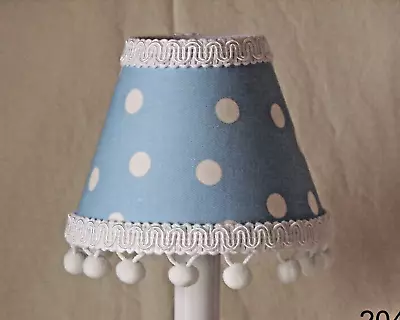 Blue Polka Dot Pom Pom Chandelier Shade 5  Mini Lamp Sconce Shade Boys Nursery • $5