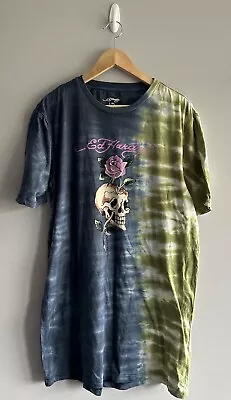 Ed Hardy Christian Audigier Women Tie Dye Print Short Sleeve Shirt Large/XL • $21.77