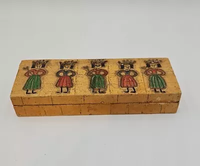 Vintage Hand Painted Mexican Folk Art Wood Box By Jeanne Valentine  Signed 8 In  • $48