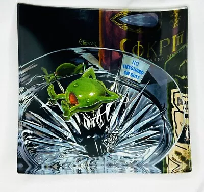 HTF Michael Godard “No Lifeguard On Duty” Glass 6”x 6” Plate Olive Martini • $65