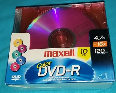 Maxell Color Dvd-r 10 Pack 4.7gb 120 Min Brand New Factory Sealed Free Shipping • $17.81