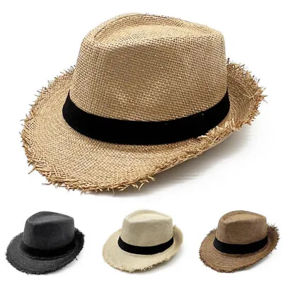 Mens Womens Straw Trilby Sun Hat Ladies Summer Panama Designer Fedora Beach Caps • £5.99