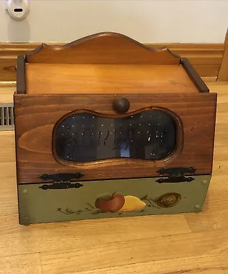 Wood Apple Pear Hand Painted Rustic Country Farmhouse Primitive Bread Box • $39.99