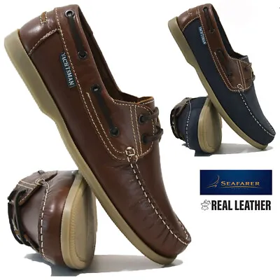 Mens Leather Lace Up Walking Boat Deck Casual Driving Moccasin Loafer Shoes Size • £19.95