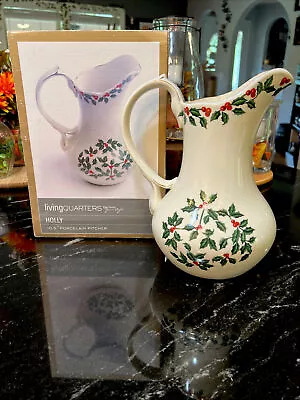 Vintage Christmas Holly Berry 10.5” Porcelain Pitcher Gold Trim • $14.99