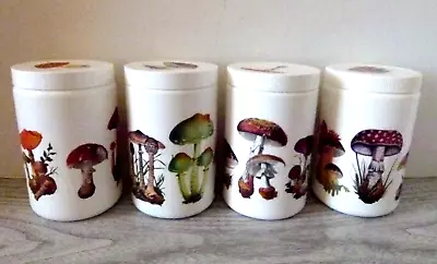 Set Of 4 Plastic Jars/canisters W/ Mushroom Decals Kitchen Storage Containers • $27.95