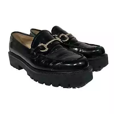 H&M Women’s Black Chunky Loafers Shoes Horse-bit Buckle Faux Leather 39/8  • $28.79