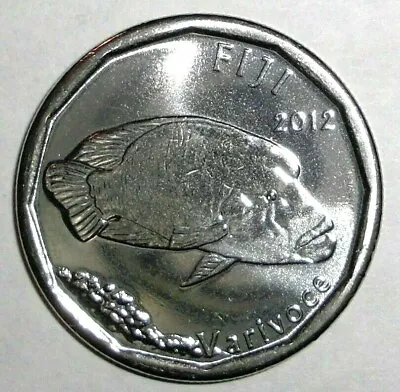 2012 Fiji Coin 50 Cents Humpheaded Wrasse Varivoce Fish Outrigger Boat Wildlife • $4.94