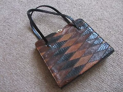 Vintage Ackery Of London Elbief Brown Leather Snakeskin Patchwork Handbag • £15