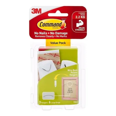 3M Command White Adhesive Sawtooth Picture Hanger Value Pack 2.2 Kg 3 Pack 17043 • $15