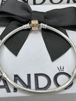 $6.04 • Buy Genuine Pandora Silver Moments Rose Gold Clasp Charm Bracelet - 20cms