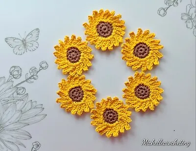 Set Of 3 Handmade Crochet Sunflower Applique Scrapbooking Craft Sunflowers • £7