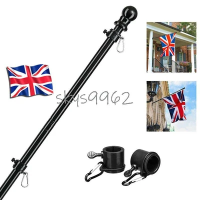 £17.99 • Buy 6FT Wall Mounted Mount Telescopic Flag Pole Top Ball Flagpole Black
