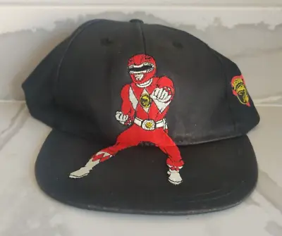 Vintage 90s Kids Mighty Morphin Power Rangers Red Ranger Black Snapback Hat Cap • $14.99